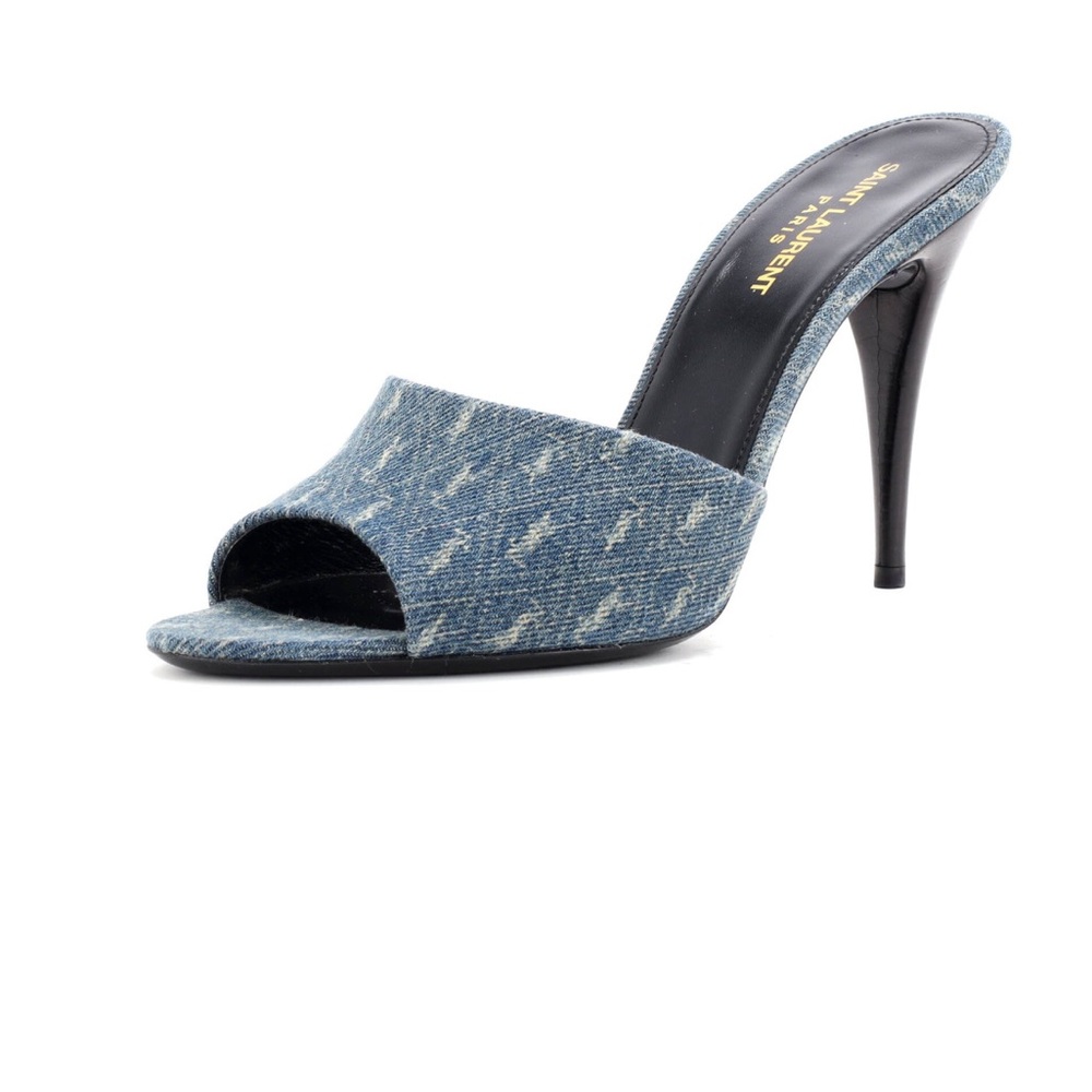 YSL Saint Laurent Women's Blue Denim Mules heels sandals